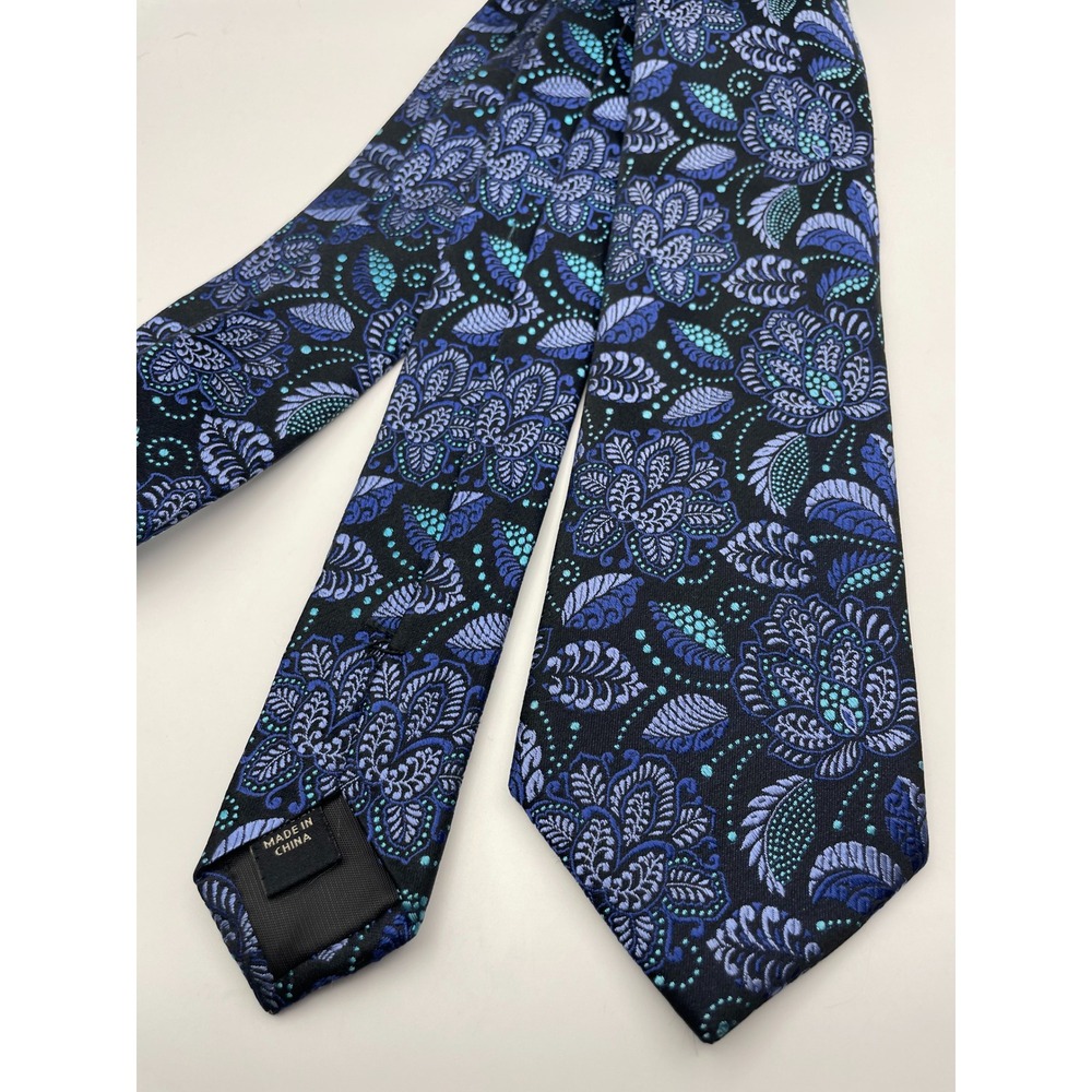 Pronto Uomo Mens Silk Tie Blue Teal Floral Paisley Woven Jacquard Classic Width